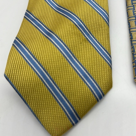 Brooks Brothers Makers Light Blue Yellow Lot of 2 Ties 100% Silk - Picture 3 of 8